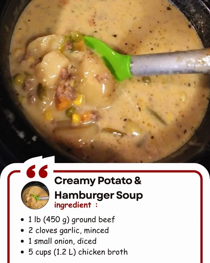 Bowl of creamy potato hamburger soup topped with fresh herbs