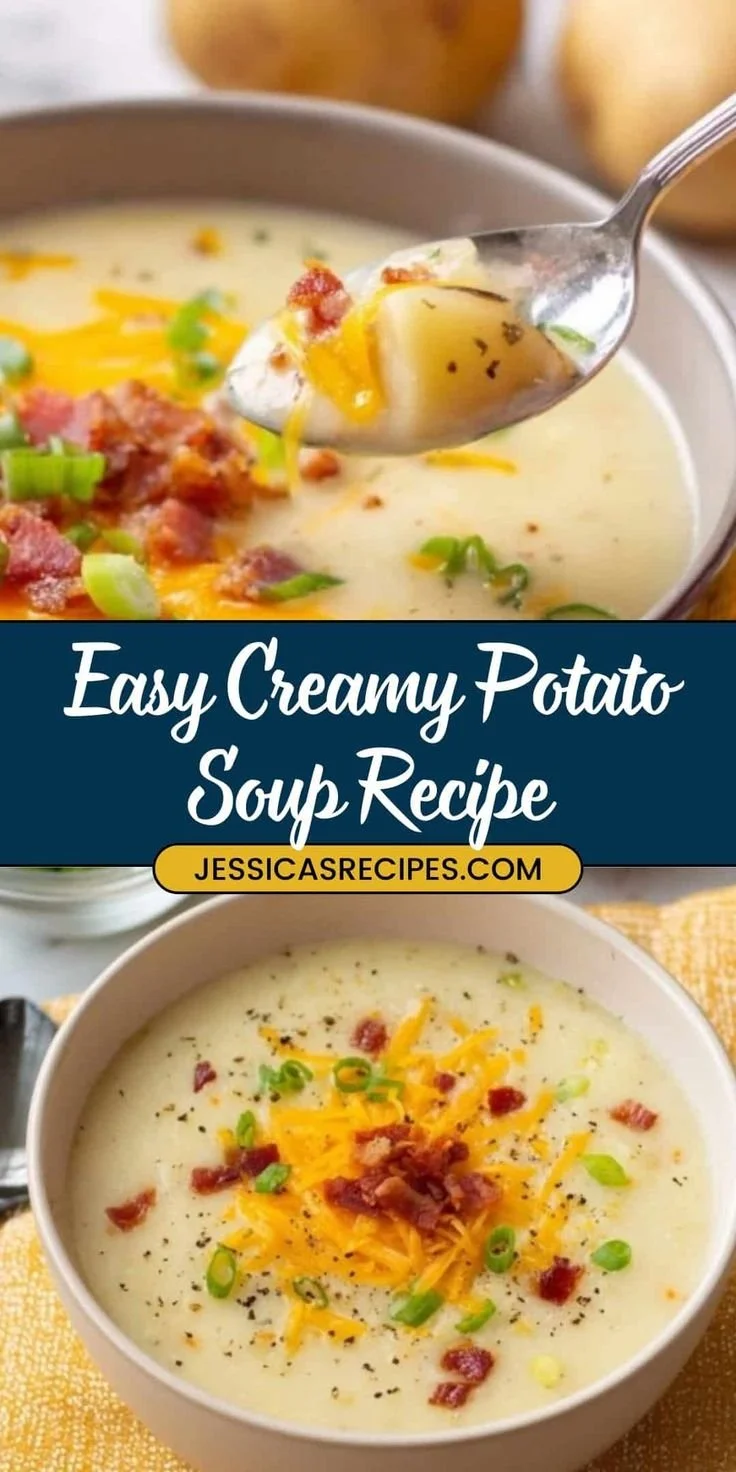 Creamy potato soup in a bowl with herbs and spices, perfect for a warm meal.