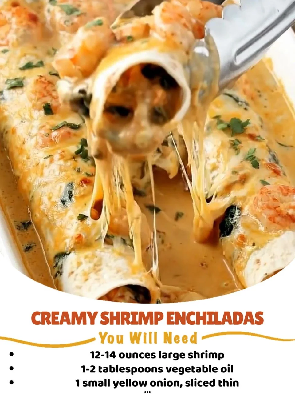 Creamy shrimp enchiladas served with a fresh garnish