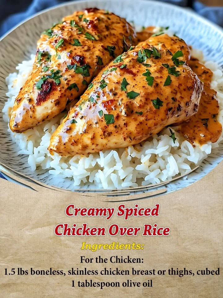 Creamy spiced chicken served over fluffy rice for a delicious meal