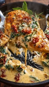 Creamy sun-dried tomato chicken with Parmesan served on a plate