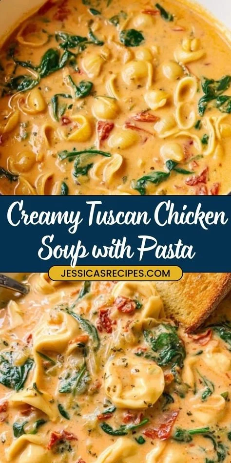 Creamy Tuscan chicken soup with herbs and vegetables in a bowl