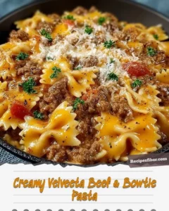 Creamy Velveeta beef and bowtie pasta dish served in a bowl
