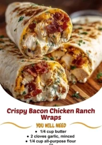 Crispy bacon chicken ranch wraps served on a plate with fresh ingredients.