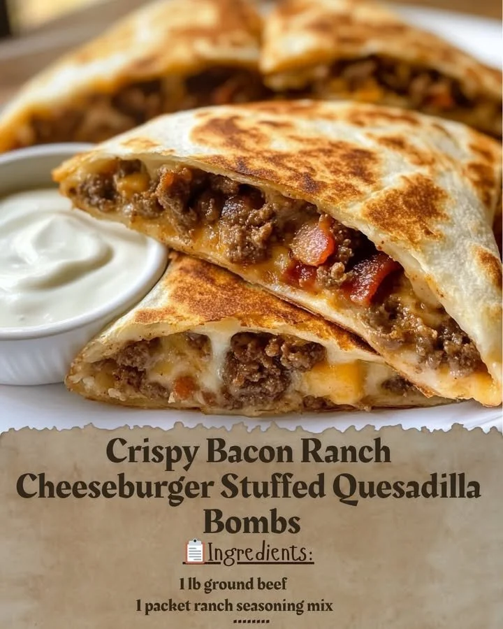 Crispy bacon ranch cheeseburger stuffed quesadilla bombs on a plate