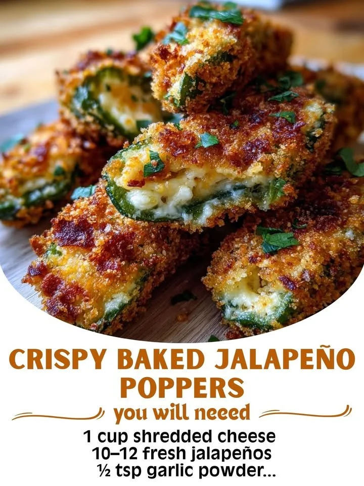 Crispy baked jalapeño poppers stuffed with cheese and herbs
