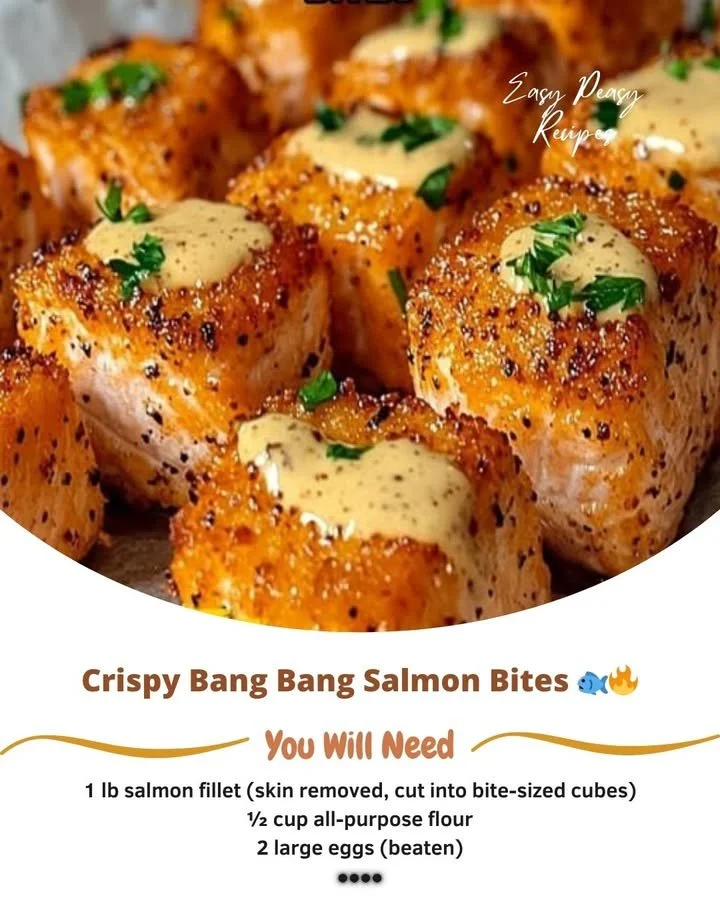 Crispy Bang Bang Salmon Bites served with a tangy dipping sauce