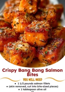 Crispy Bang Bang Salmon Bites served on a plate with dipping sauce