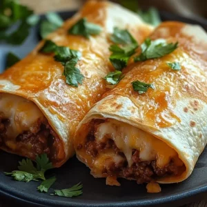 Crispy beef cheese chimichangas garnished with fresh herbs