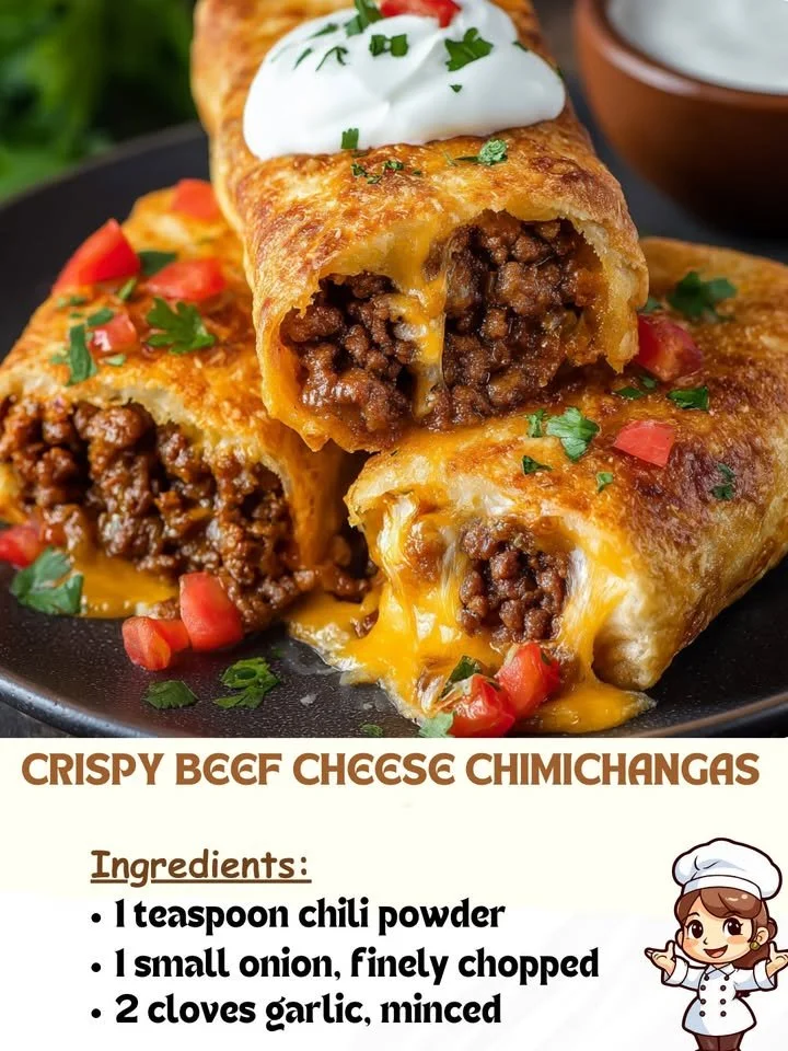 Crispy beef cheese chimichangas served with toppings