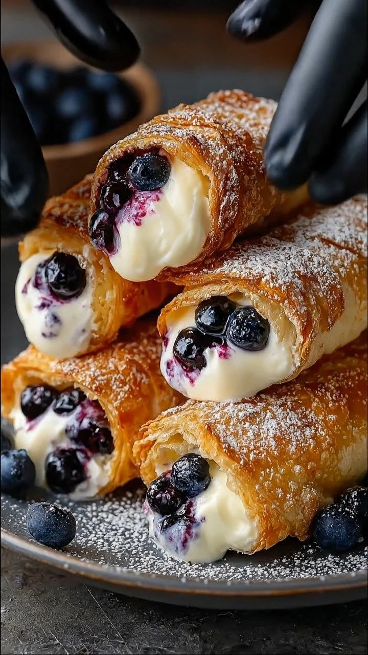 Crispy blueberry cream cheese rolls with a golden crust and creamy filling