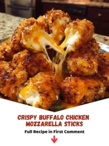 Crispy Buffalo Chicken Mozzarella Sticks cooked in an air fryer