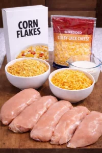 Crispy Cheddar Chicken served on a plate with herbs