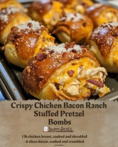 Crispy chicken bacon ranch stuffed pretzel bombs fresh out of the oven