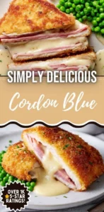 Crispy Chicken Cordon Bleu with ham and cheese, golden-breaded and delicious.