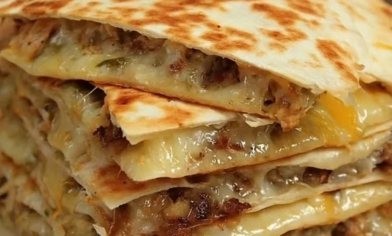 Crispy Chicken Quesadillas with melted cheese and golden brown tortillas