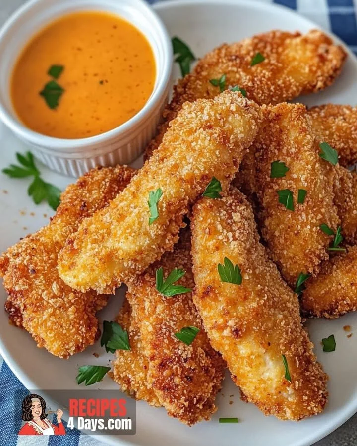 Crispy chicken tenders served with dipping sauce