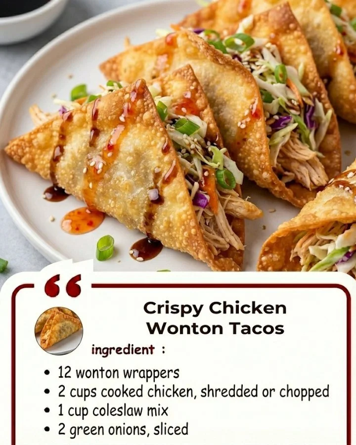 Crispy Chicken Wonton Tacos served with fresh toppings and sauces.