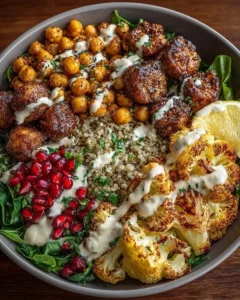 Crispy Chickpea and Roasted Cauliflower Bowl with Tahini-Honey Drizzle