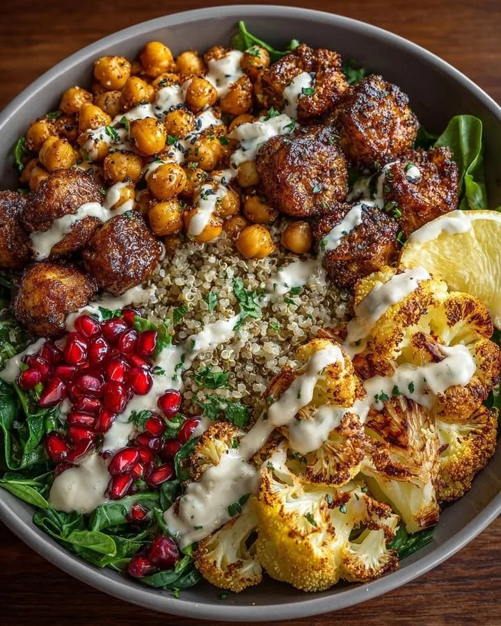 Crispy Chickpea & Roasted Cauliflower Bowl with Tahini-Honey Drizzle