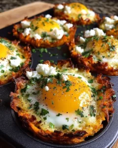 Crispy Feta Eggs served in sweet potato nests for a delicious breakfast.