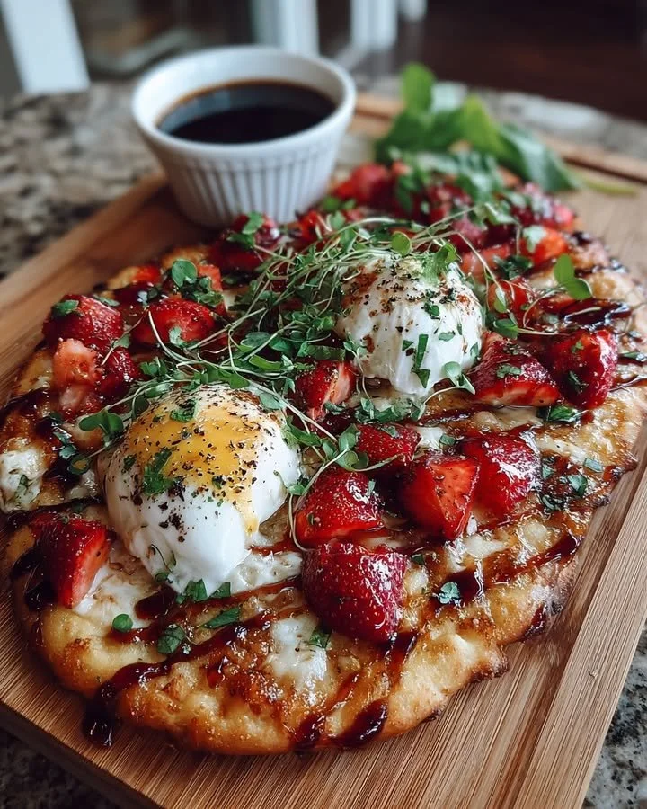 Crispy Flatbread with Burrata, Roasted Strawberries & Hot Honey-Balsamic Glaze