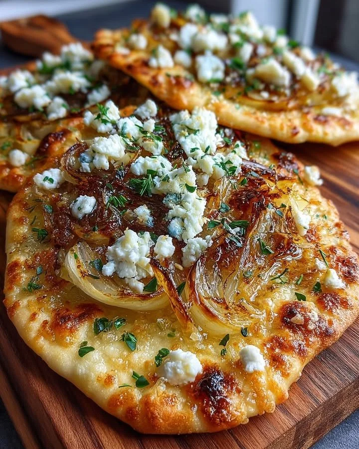 Crispy Flatbread with Goat Cheese, Caramelized Fennel & Orange-Honey Drizzle