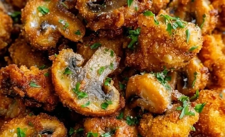 Delicious crispy fried mushrooms served as a snack or appetizer
