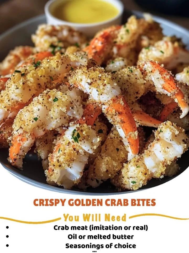 Crispy Golden Crab Bites served on a plate with dipping sauce
