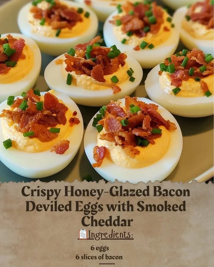 Crispy Honey-Glazed Bacon Deviled Eggs with Smoked Cheddar