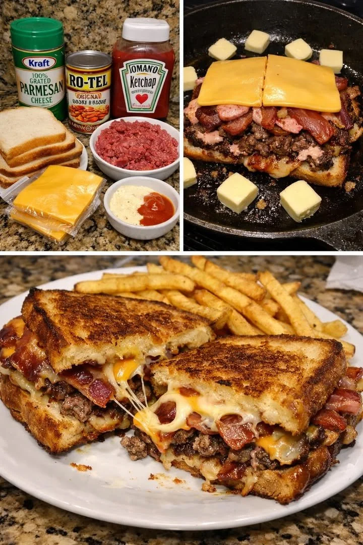 Crispy Melts Bang-Bang Bacon Cheeseburger Grilled Sandwiches stacked and ready to eat