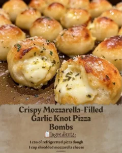 Crispy mozzarella-filled garlic knot pizza bombs served on a plate