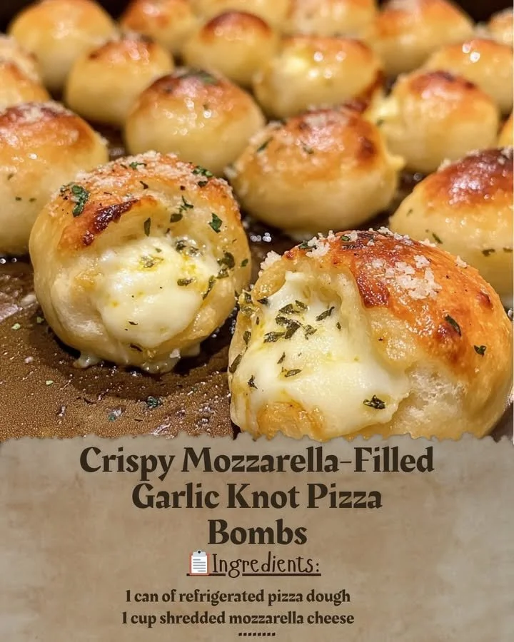 Crispy mozzarella-filled garlic knot pizza bombs served on a plate