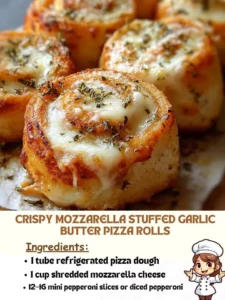 Crispy mozzarella stuffed pizza rolls with garlic butter ready to be enjoyed.