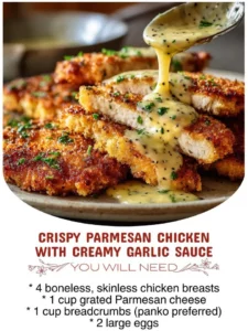 Crispy Parmesan Chicken served with a creamy garlic sauce