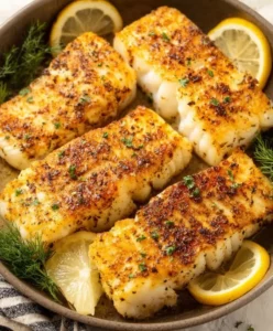 Crispy seared white fish served with herb-lemon butter glaze