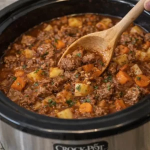 Delicious bowl of Crock Pot Beef Stew with tender beef and vegetables
