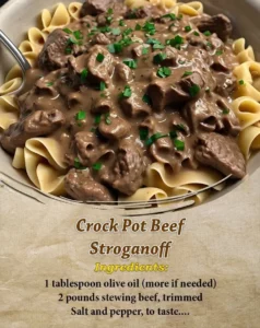 Delicious bowl of Crock Pot Beef Stroganoff served with mashed potatoes.