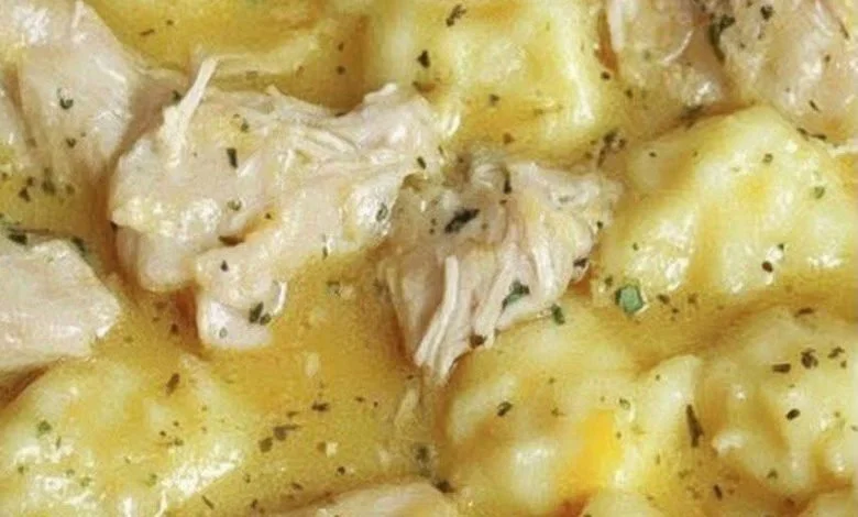 Delicious Crock Pot Chicken and Dumplings served in a bowl