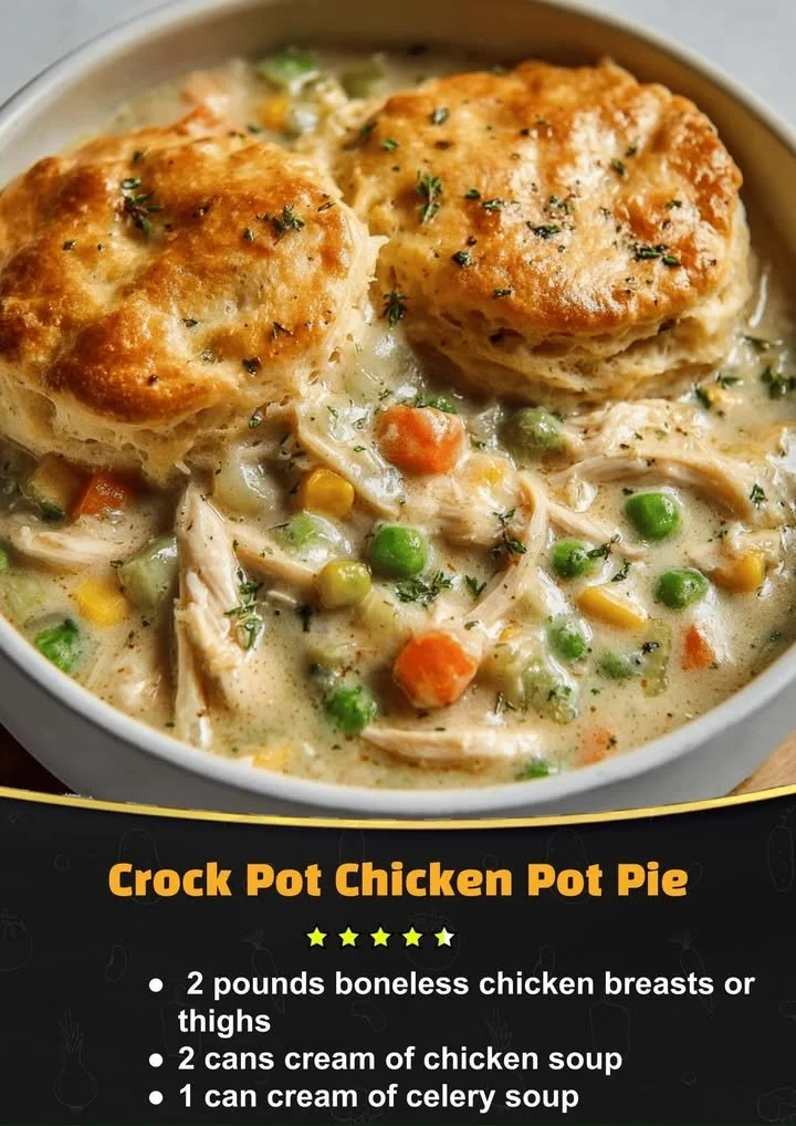 Delicious Crock Pot Chicken Pot Pie with flaky crust and savory filling