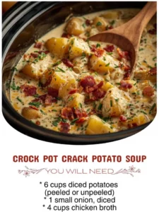 Bowl of Crock Pot Crack Potato Soup topped with cheese and green onions