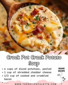 Delicious bowl of Crock Pot Crack Potato Soup with toppings