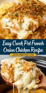 Delicious Crock Pot French Onion Chicken garnished with herbs