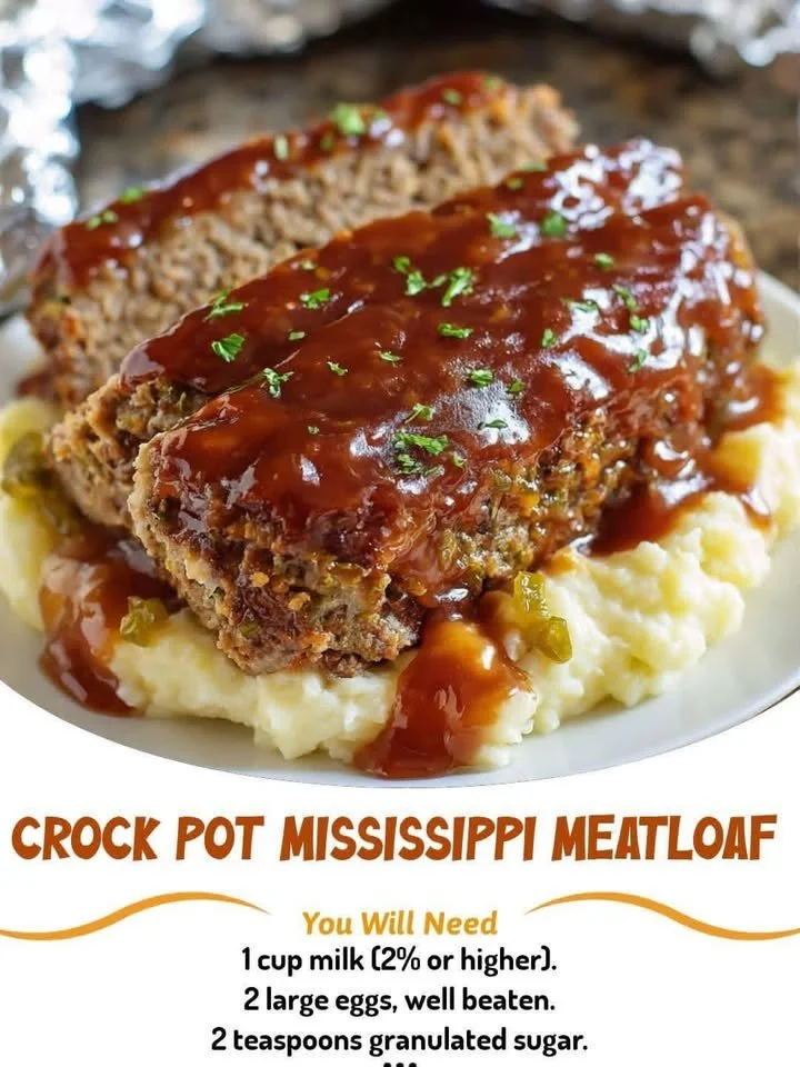 Delicious Crock Pot Mississippi Meatloaf garnished with herbs on a serving plate.