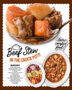 Delicious crockpot beef stew with tender meat and vegetables.