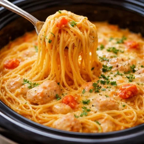 Crockpot Cheesy Chicken Spaghetti