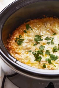 Delicious crockpot cheesy potatoes served in a bowl