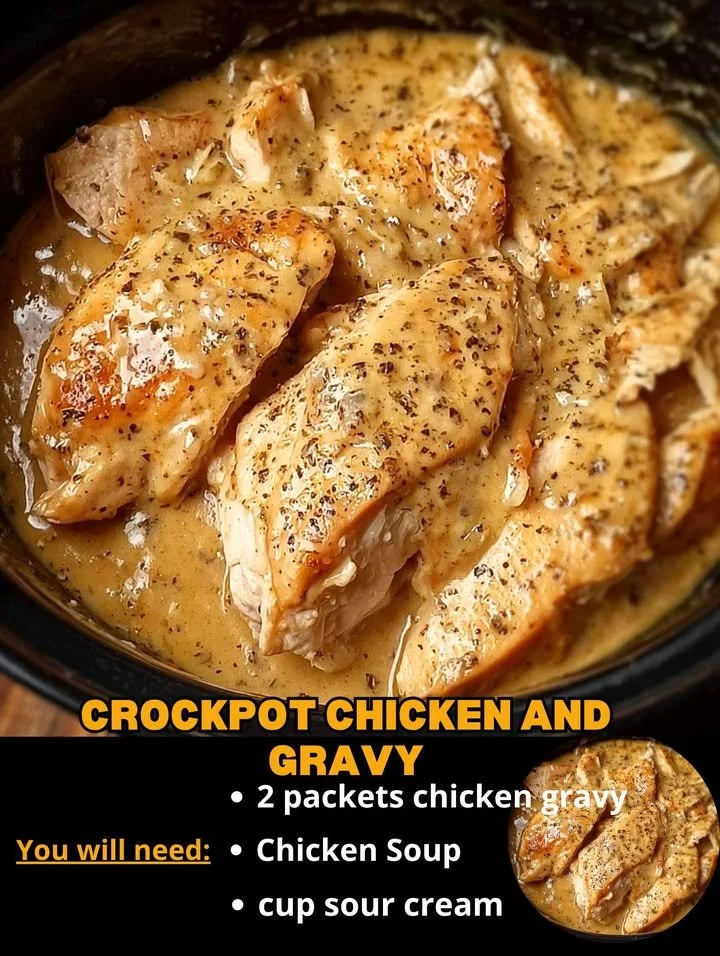 Crockpot Chicken and Gravy served with mashed potatoes and herbs