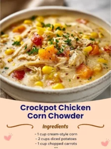Crockpot Chicken Corn Chowder in a bowl with fresh herbs and corn