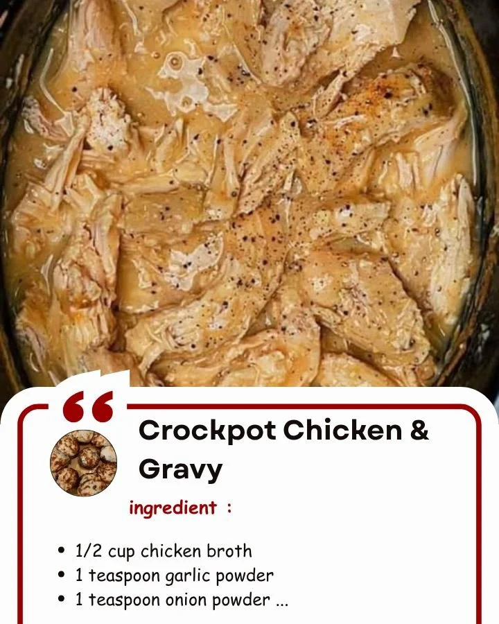 Delicious Crockpot Chicken with rich and savory gravy served on a plate.
